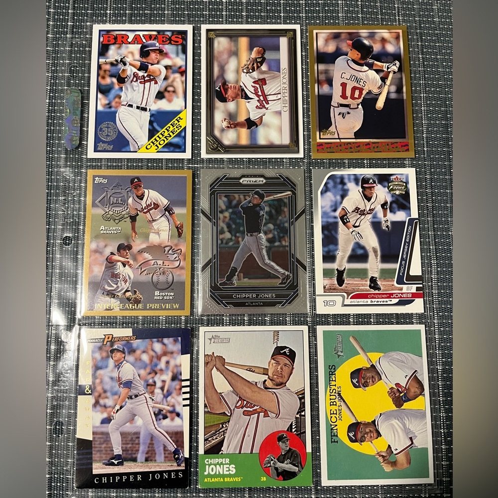 💫 Chipper Jones ⚾️ Atlanta Braves MLB Baseball Sports Trading Card, Lot of 9
